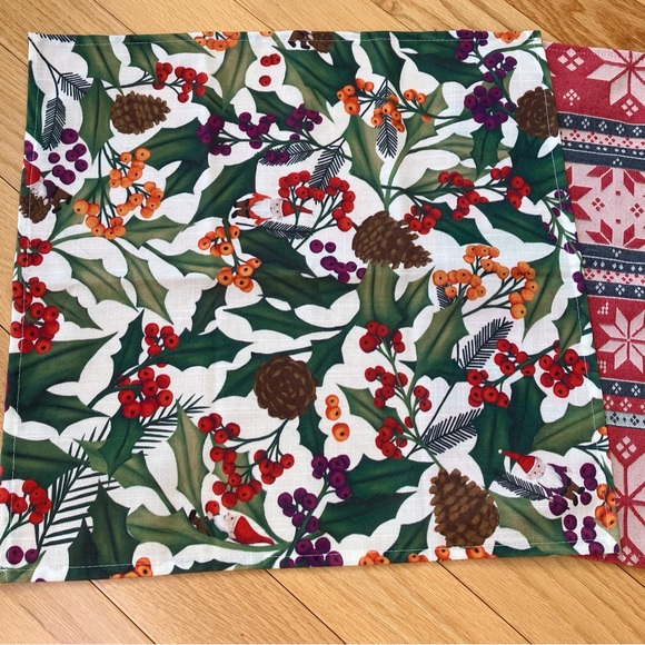 Two Christmas Placemats square red green poinsettias Simons - Picture 2 of 5